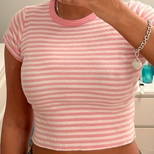 Brandy Melville pink striped crop top